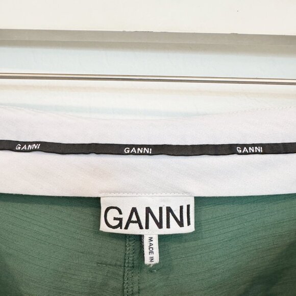 Ganni Wide Leg Cropped High Rise Trouser Pants Myrtle Green Contemporary Size 4 - Picture 7 of 11